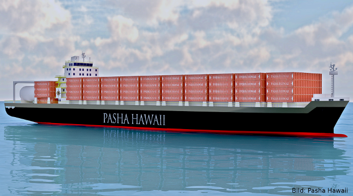 Containerschiff mit LNG-Antrieb der Reederei Pasha Hawaii